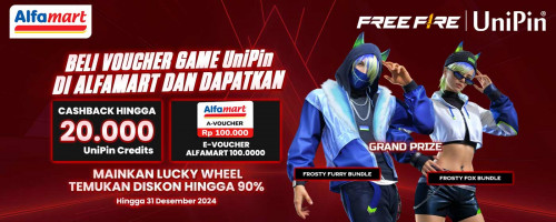 Top Up Diamonds FF pake Voucher UniPin di Alfamart, Dapatkan 20,000 UniPin Credits + Bonus E-Voucher Alfamart 100,000